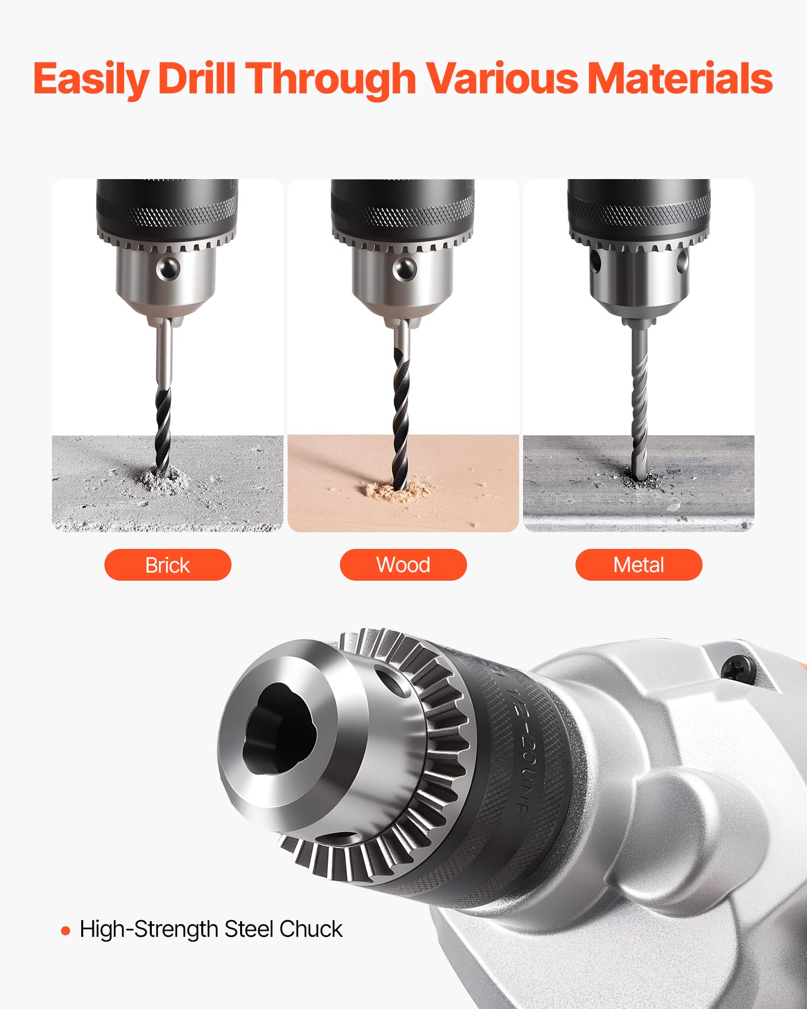 VEVOR elektrische Bohrmaschine 12,7 mm mit Mixer Bohrmaschinenmischer Set 850 U/min 3,2 A Mischbohrmaschine mit D-Griff zum Bohren & Mischen multifunktionale Bohrgerät mit Mischer für Futter Zement