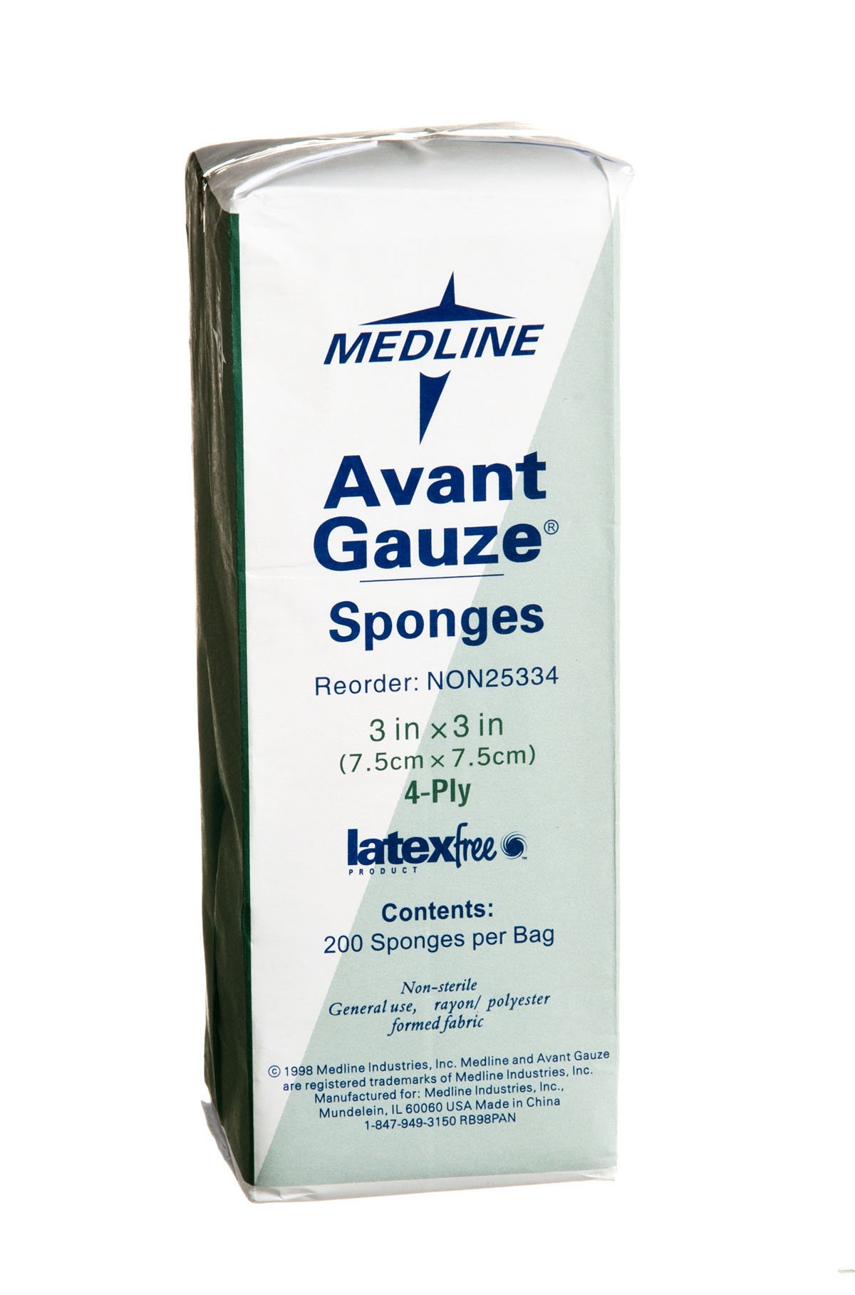 Medline Avant Gauze Sponges: Non-Woven, Non-Sterile, Safe for Latex Sensitivity, 3x3 Inches, 4-Ply, 200 Count