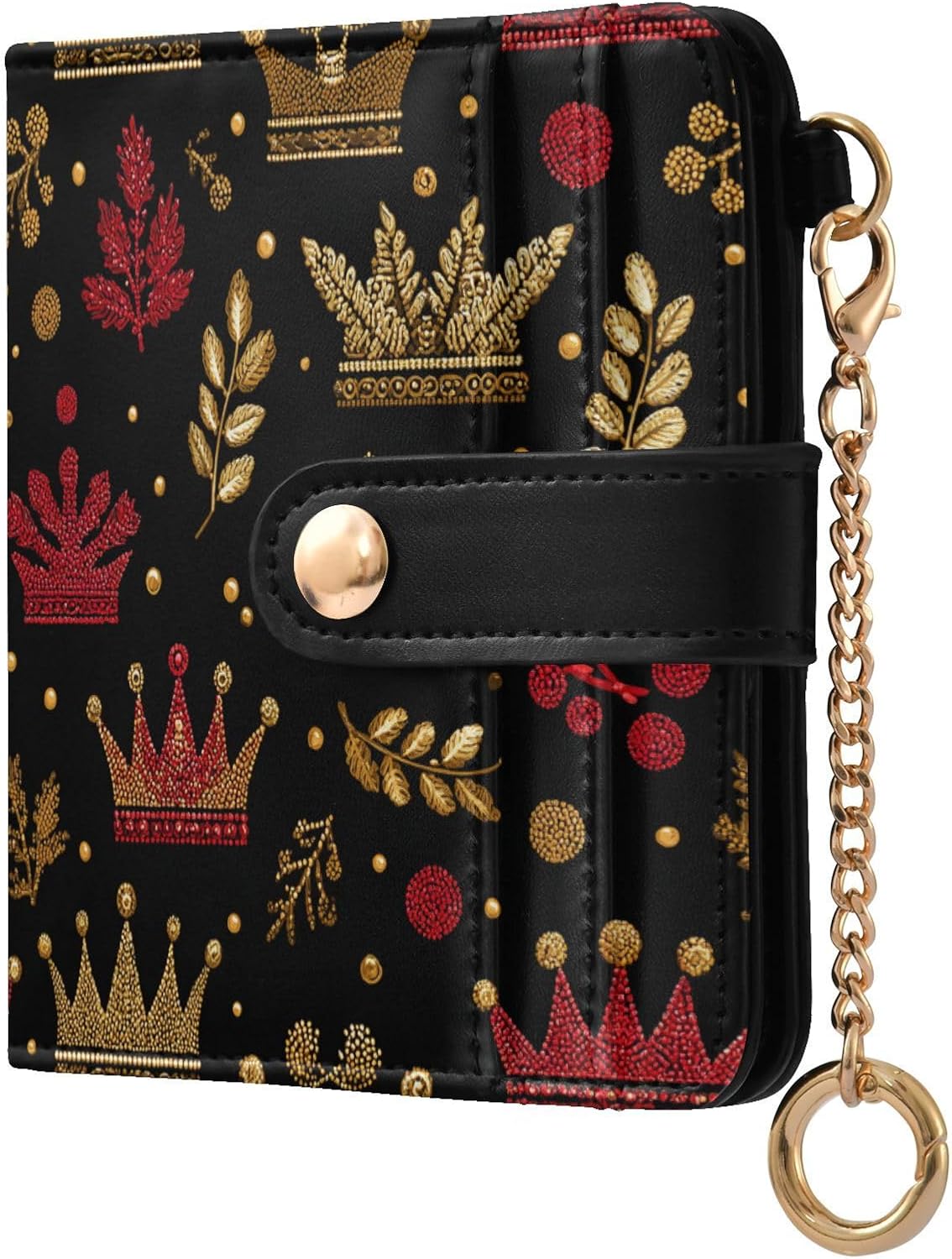 Ladies Premium Foldable Wallet Crown Gold and Red Carnival Convenient PU Leather Wallet for Women Boys Girls