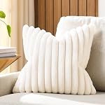 Volcanics Boîte de 1 Couvertures d'oreillers décoratifs en tissu de fourrure à double face 18x18 Coque d'oreiller à couette rayée, blanc crème