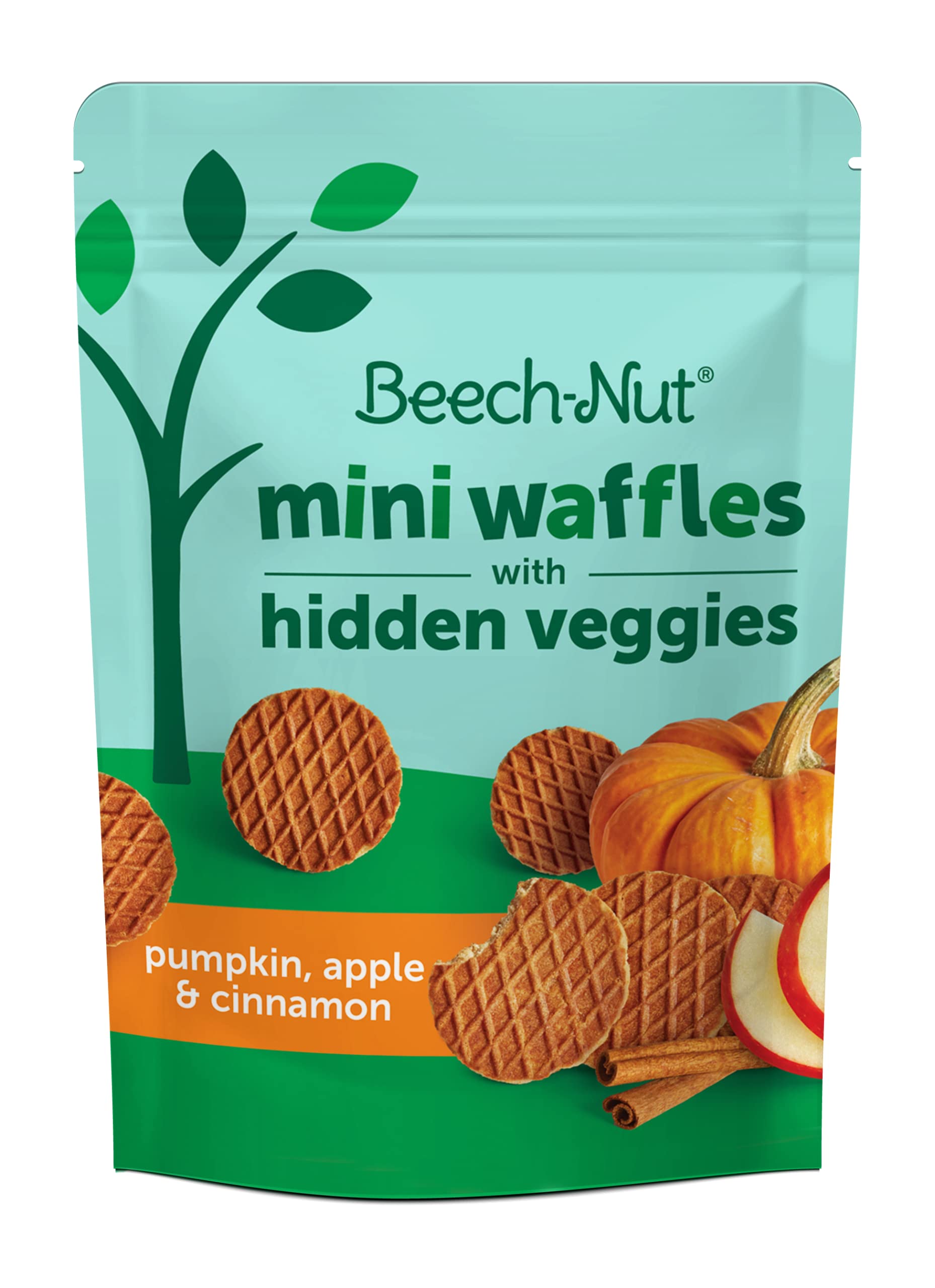 Beech-Nut Mini Waffles Pumpkin Apple & Cinnamon Hidden Veggies Toddler Snack, 3.2 oz Bag