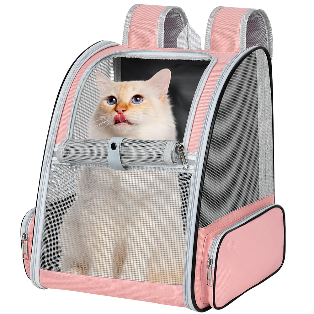 Alaoo Cat Carrier Dog Backpack, Breathable Pet Carrier Backpack With Thickened Support Base, Portable Breathable Rucksack for Carrying Puppy Dogs Cats for Travel Walking Hiking Camping, Pink
