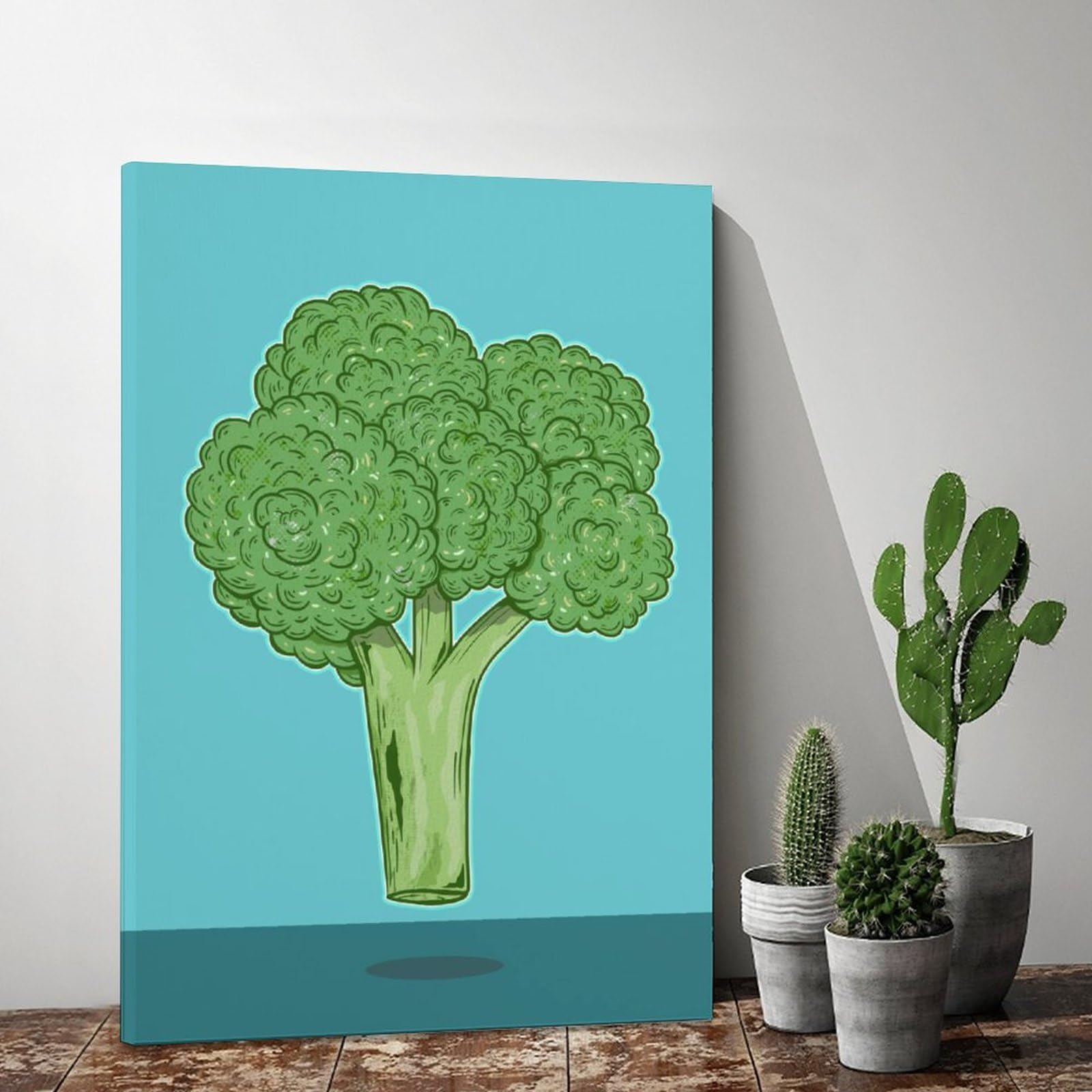Head of Brokkoli Gemälde Poster Leinwand Wandkunst Schlafzimmer Poster Wohnzimmer Dekor Poster für Zimmer Ästhetische Sport Büro Zimmer Wohnheim Dekoration Geschenke Ölgemälde Rahmen-Stil 50 x 75 cm