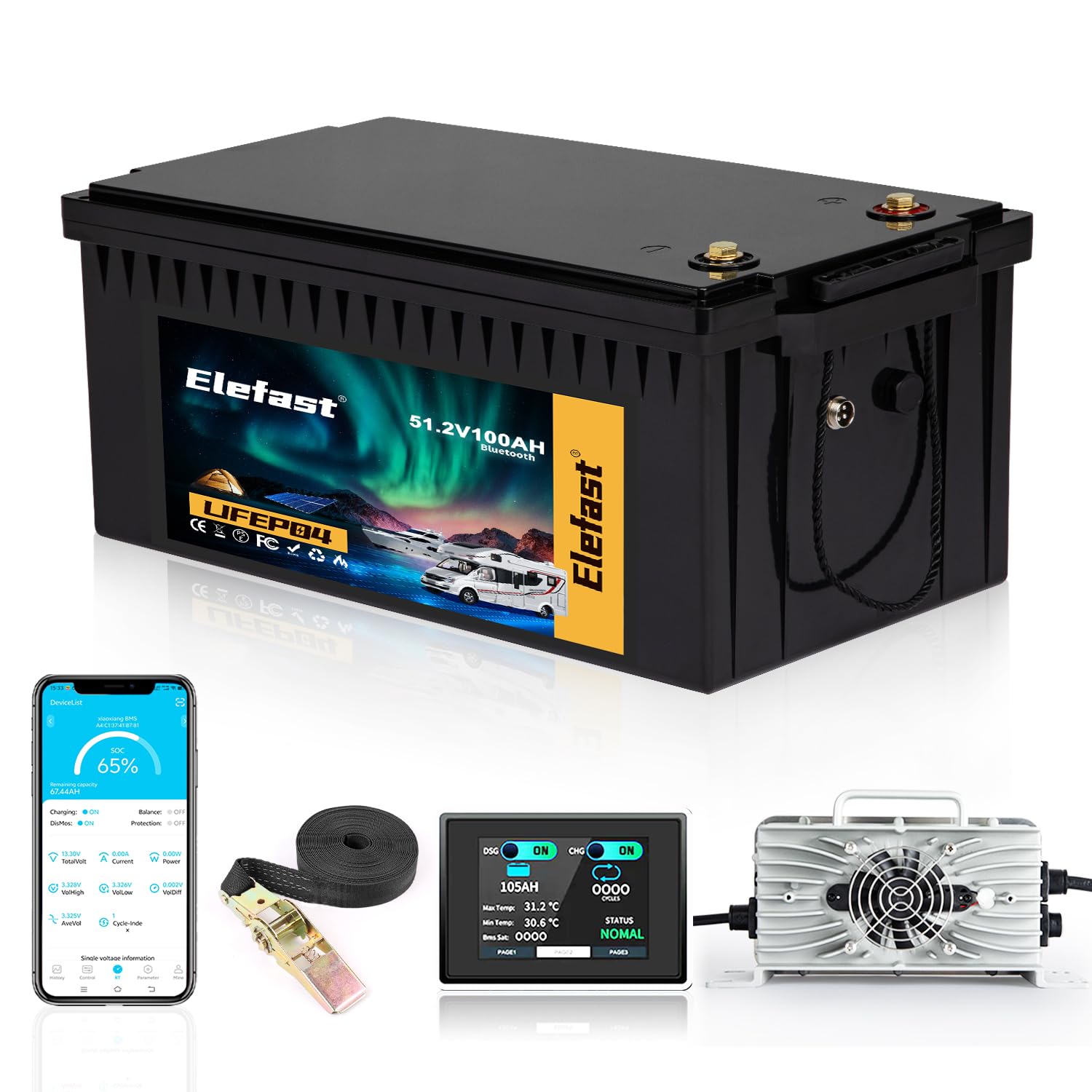 48V Lithium Battery Golf Cart,48V 100AH Golf Cart Batteries with 58.4V 18A Charger and LCD Touch Monitor,Built-in Smart 200A BMS and Bluetooth,Peak Current 600A,Perfect for Ezgo,Yamaha,Club Car