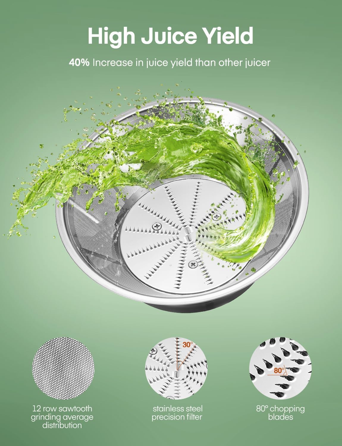 Juicer Machines, FOHERE 1000W Juicer Whole Fruit and Vegetables, Quick Juicing Easy to Clean, 75MM Large Feed Chute, Dual Speed Setting and Non-Slip Feet, Silver