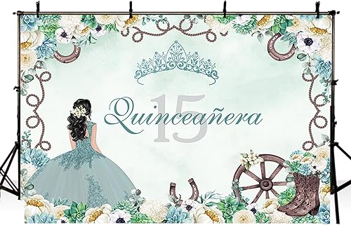 Miniatura 3 de MEHOFOND Telón de fondo de quinceañera de vaquera occidental de 7 x 5 pies, fondo de fiesta mexicana de cumpleaños de quinceañera, fondo de corona