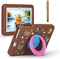 【Aprendizagem com Proteção Ocular】Tablet Infantil, 4+128 GB de Armazenamento Generoso, Enriquecimento em Ortografia, Contagem e Desenho, com Suporte (Castanho)