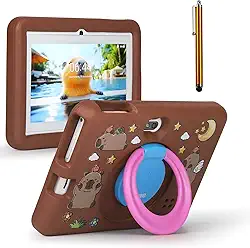 【Aprendizagem com Proteção Ocular】Tablet Infantil, 4+128 GB de Armazenamento Generoso, Enriquecimento em Ortografia, Contagem e Desenho, com Suporte (Castanho)