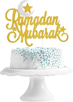 Ramadan Mubarak Cake Topper - Eid Mubarak Party Moon Srar Cake Decor - Muslim Islam Eid Al Fitr & Eid Al Adha Festival Baby Shower Birthday Party Decorations