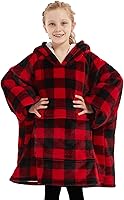 Vista 1 de KFUBUO Manta portátil con capucha para niños, de sherpa con todos los patrones, sudadera de gran tamaño con bolsillo, para niñas y niños de 6-10