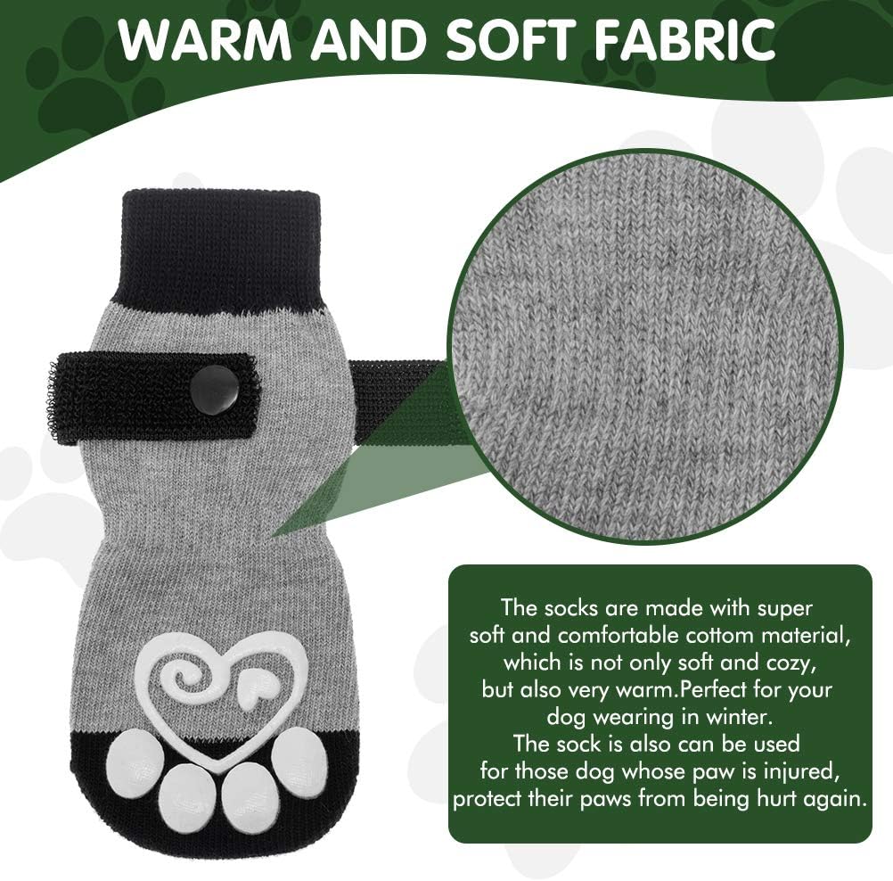 KOOLTAIL Double Side Anti-Slip Dog Socks - 2 Pairs Dog Boots with Adjustable Straps, Pet Paw Protection Strong Traction Control for Indoor for Indoor on Hardwood Floor Wear or Outdoor Walking