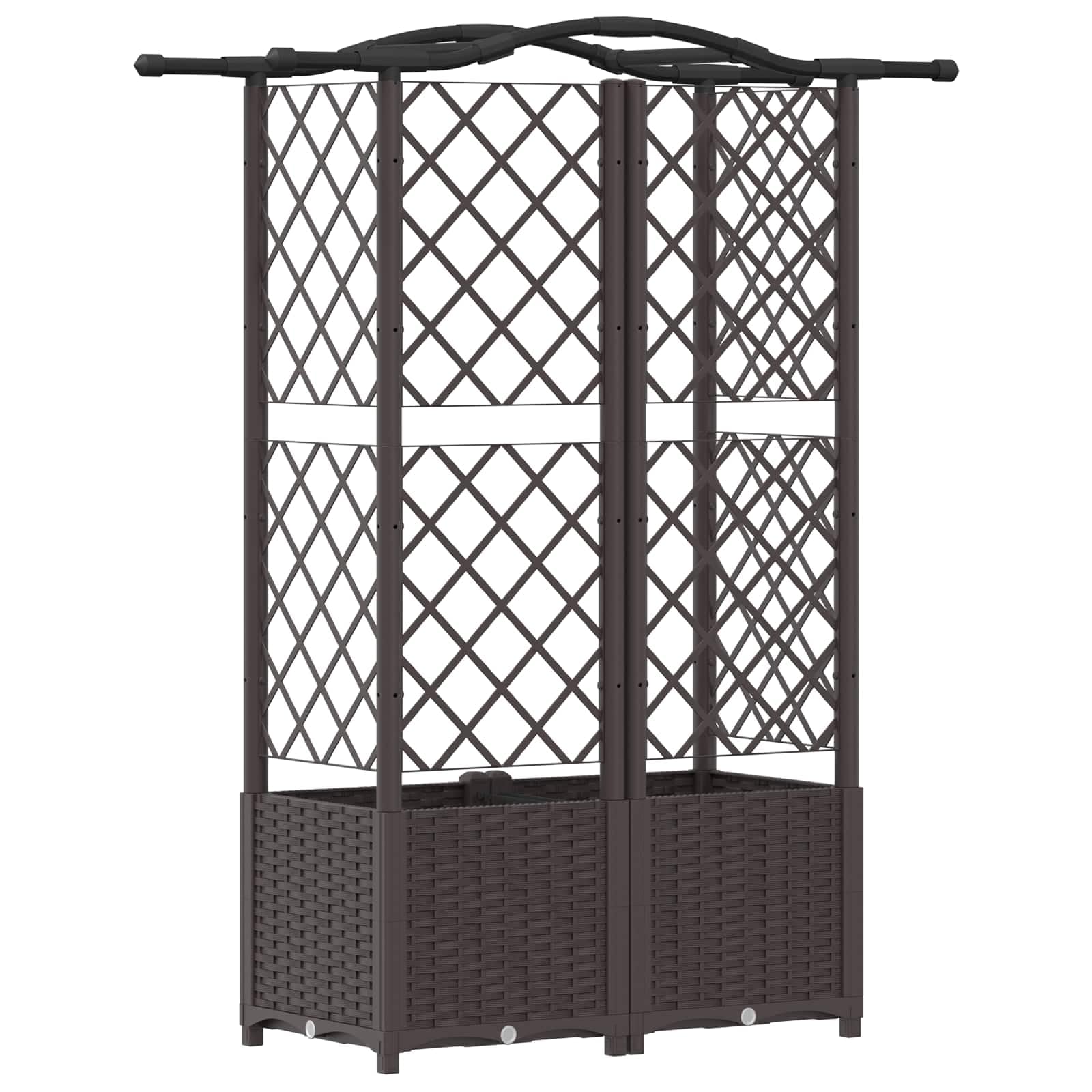 Hochbeet mit Rankgitter und Dach, Pflanzkasten mit Spalier für Kletterpflanzen, Stabiles Gartenregal für Terrasse und Balkon, Braun, 122 x 40 x 141 cm, Robustes PP