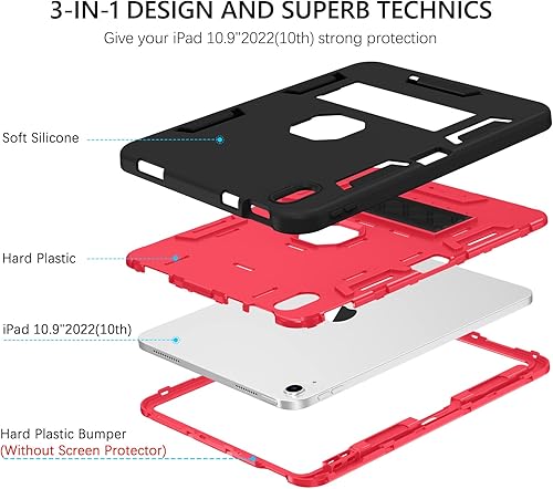 Miniatura 2 de GUAGUA Funda compatible con iPad de 10.9 pulgadas 2022 con soporte resistente 3 en 1, a prueba de golpes, antiarañazos, para iPad de 10.9 pulgadas