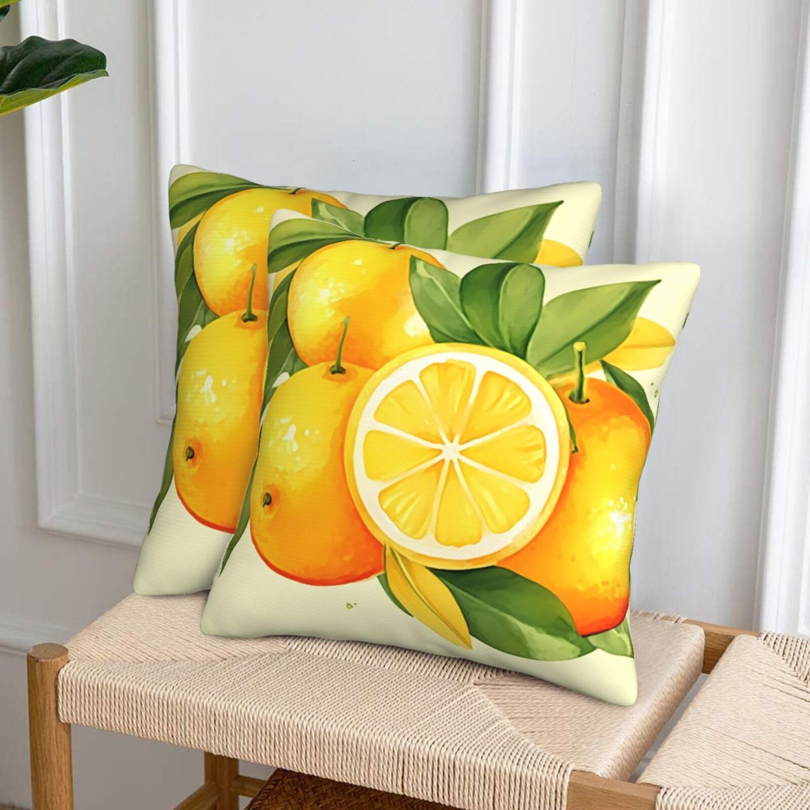 NONHAI Decorative Throw Pillow Covers Set of 2, 18"x18" Square Cushion Case Soft Comfy Watercolor Lemon Fruit Throw Pillows for Couch Cushion Livingroom Farmhouse Home Decor Pillowcases