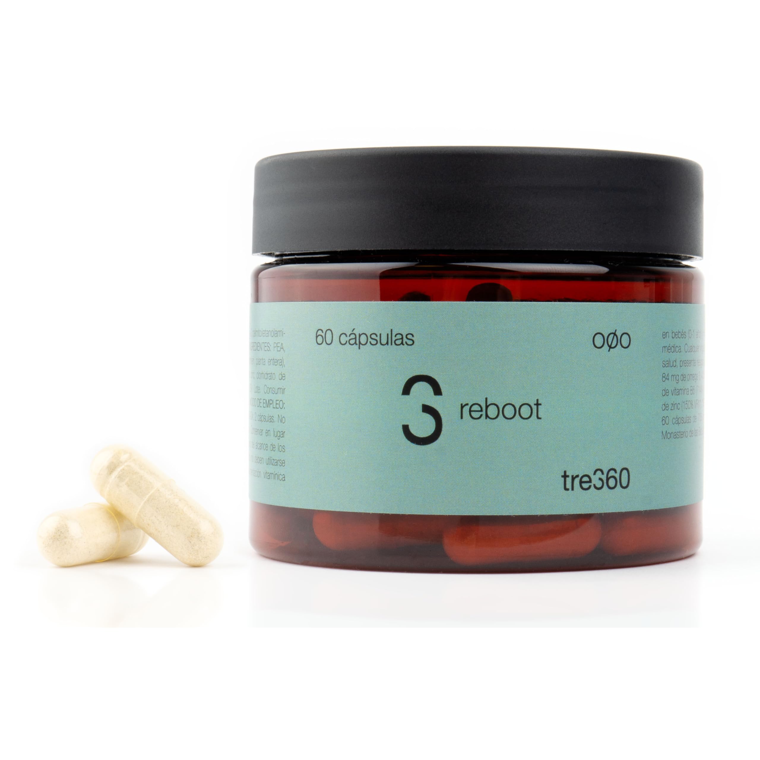 Tres60 - Reboot Complejo de Vitaminas B y Zinc – 60 Cápsulas – Con Omega 3 y Palmitoiletanolamida (PEA) – Suplemento Revitalizante para Energía, Sistema Nervioso y Reducción de Fatiga