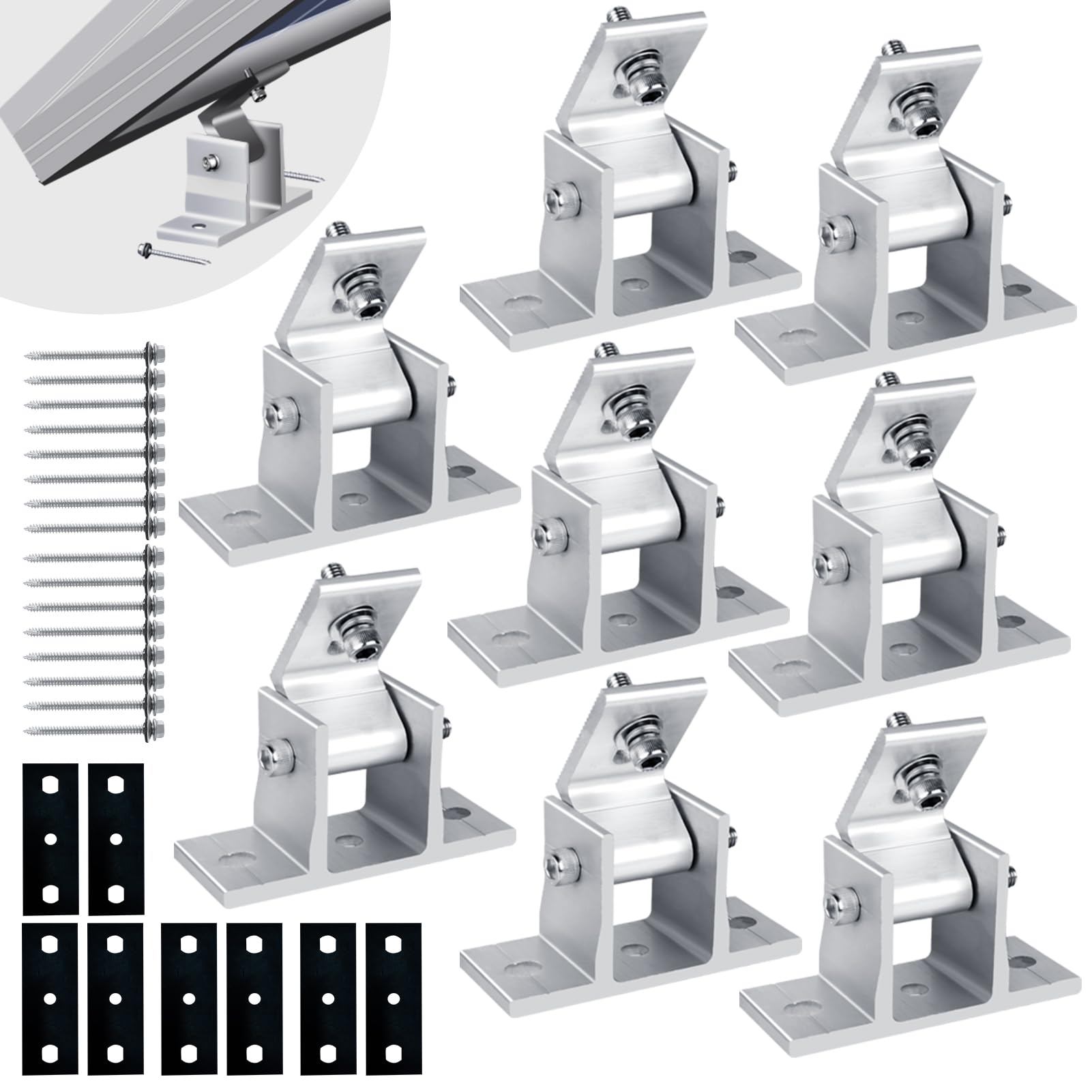 Solar Panel Mounting Brackets, 8PCS Adjustable RV Solar Panel Mount, Tilt Angle 10-60 Roof Mounting Kit for Solar Panels 400 W, 500 W