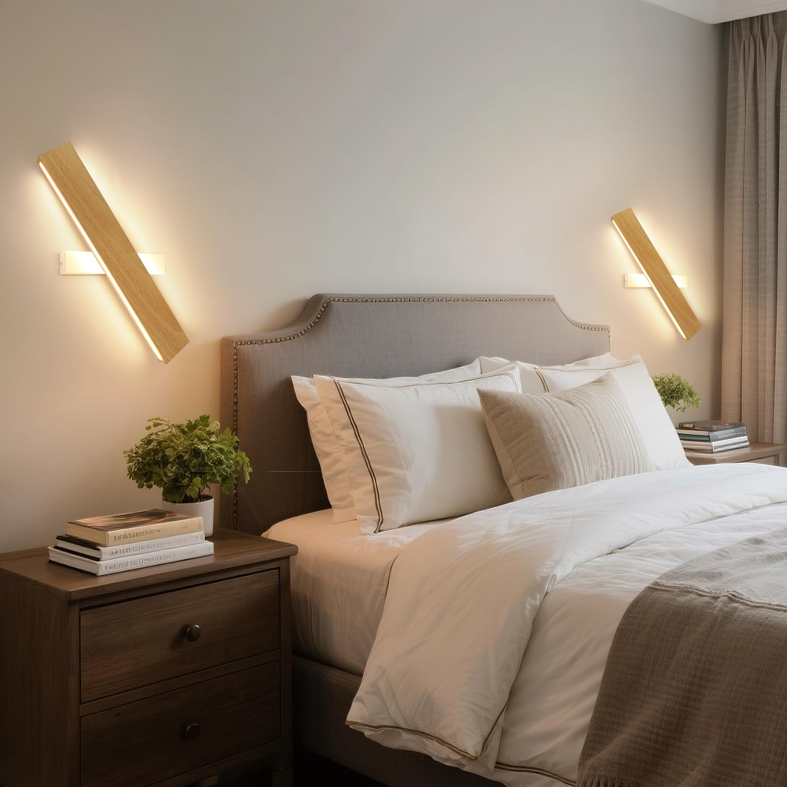 ZMH LED Lámpara Interior - 52CM Madera Moderna Pasillo Arriba Abajo Diseño 17W Escalera Lámpara Indirecta 3000K Blanco Cálido Iluminación para Sala de Estar Dormitorio Pasillo Escalera