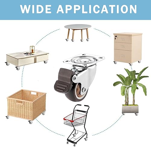 Miniatura 5 de Ruedas giratorias de 1.5 pulgadas, ruedas giratorias para muebles y carrito de banco de trabajo, juego de 4 (2 con frenos y 2 sin), vienen con