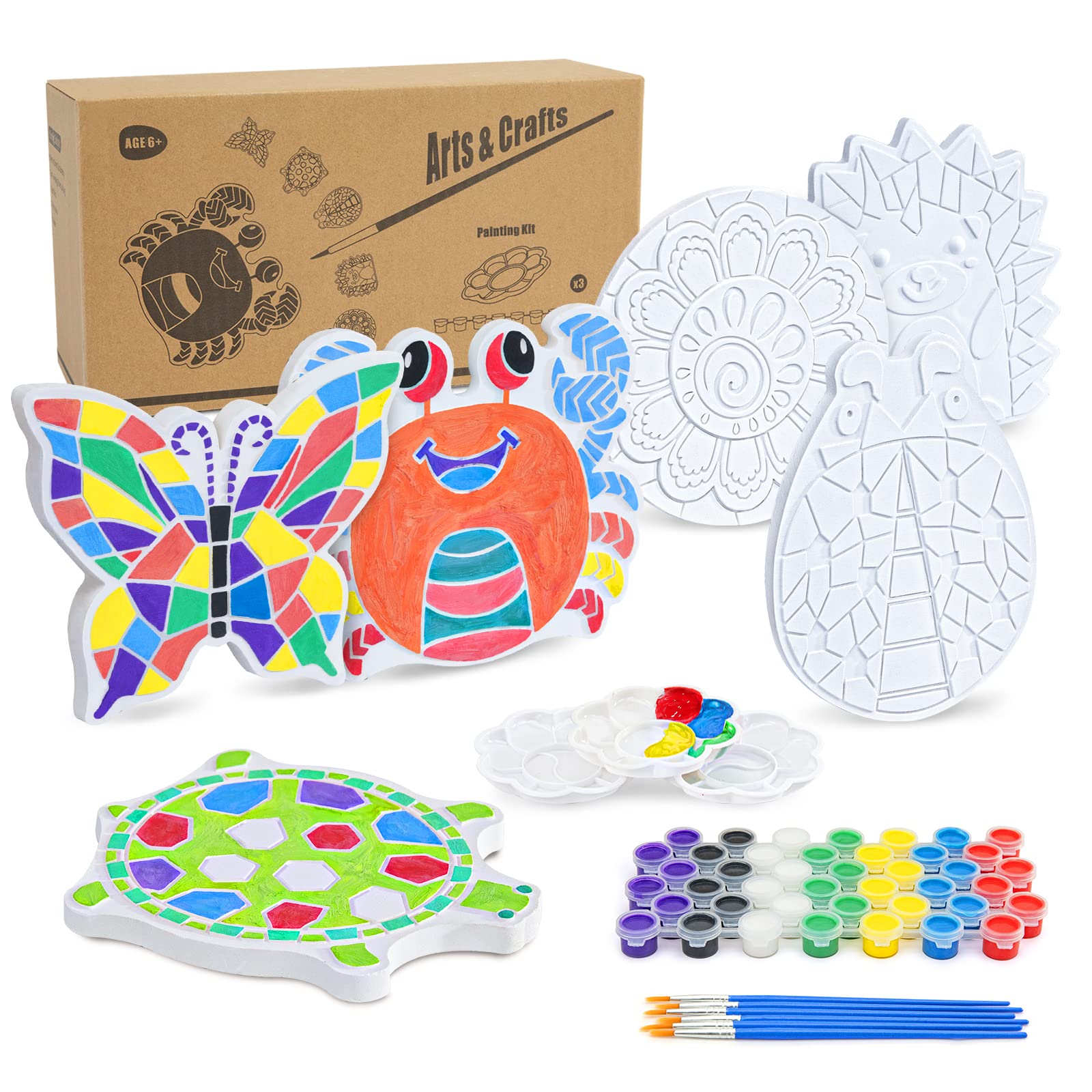 Buy Gr8ware 6 Pack Paint Your Own Stepping on Stones, DIY Kids Craft Kit, Plaster Painting Kit