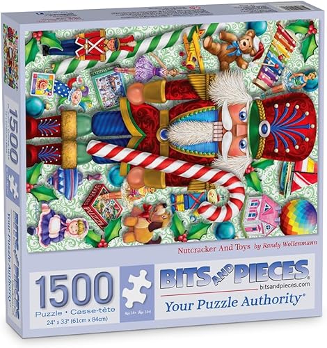 Miniatura 3 de Bits and Pieces Rompecabezas de 1500 piezas para adultos – Cascanueces y juguetes – Rompecabezas navideño por el artista Randy Wollenmann, tamaño