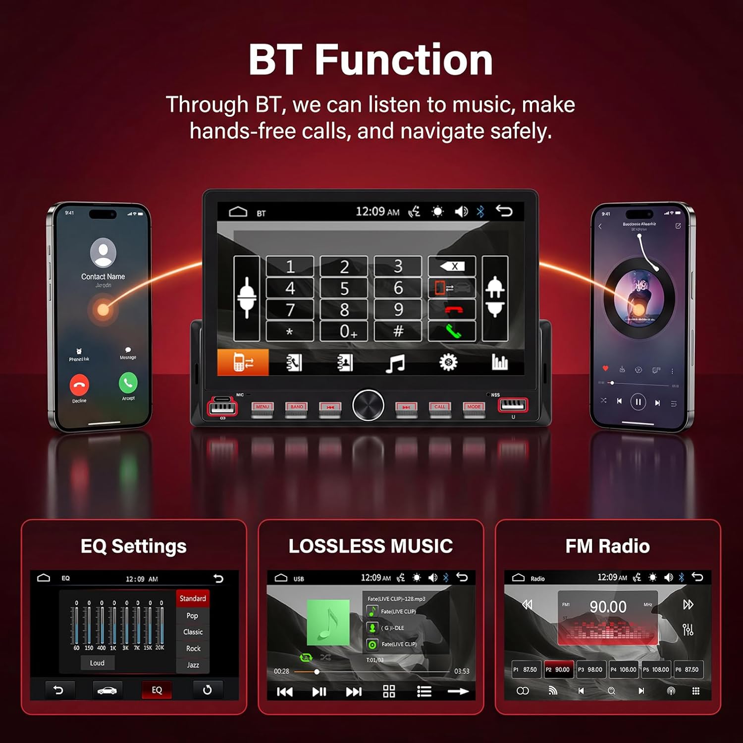 Single Din Car Radio with Bluetooth iOS/Android Mirror Link Share Same Video, 7" IPS Touch Screen Car Radio 1 Din with Piano Keys Support Backup Camera Mirror Link Bluetooth FM USB EQ SWC