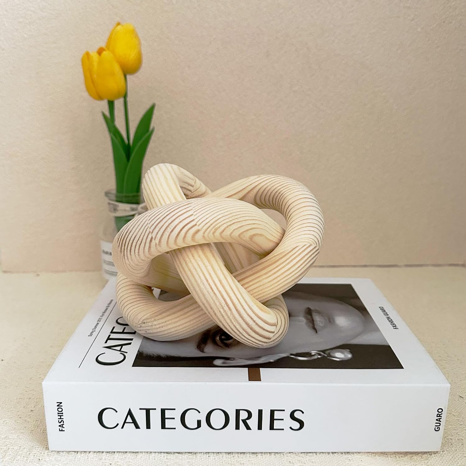 3-Link Wood Knot Chain Link Coffee Table Decor Boho Natural Wooden Knot Hand Carved Decorative for Modern Farmhouse Home Living Room Bedroom Shelf Decoration (Natural) - Image 4