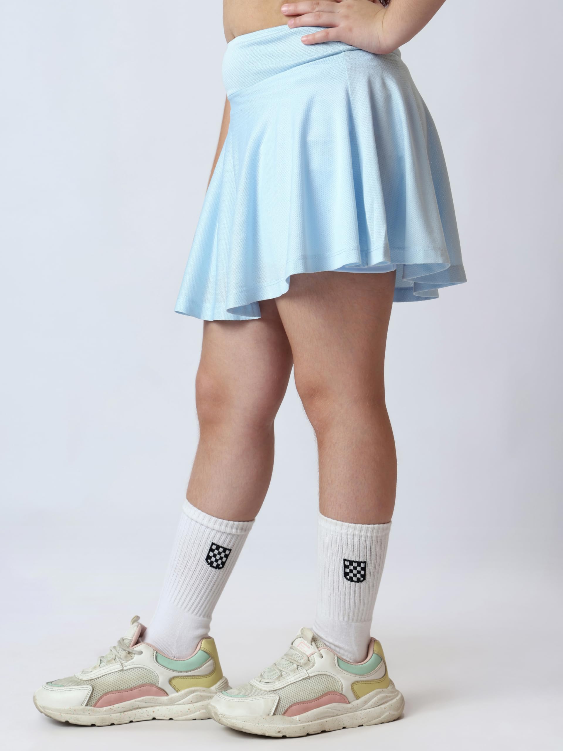 UMILDO Girls Activewear Skorts – Aqua Solid Sports Skorts with Convenient Pockets and Built-in Shorts for Tennis Skating & Dance (Ages 4–14) - Image 5 thumbnail