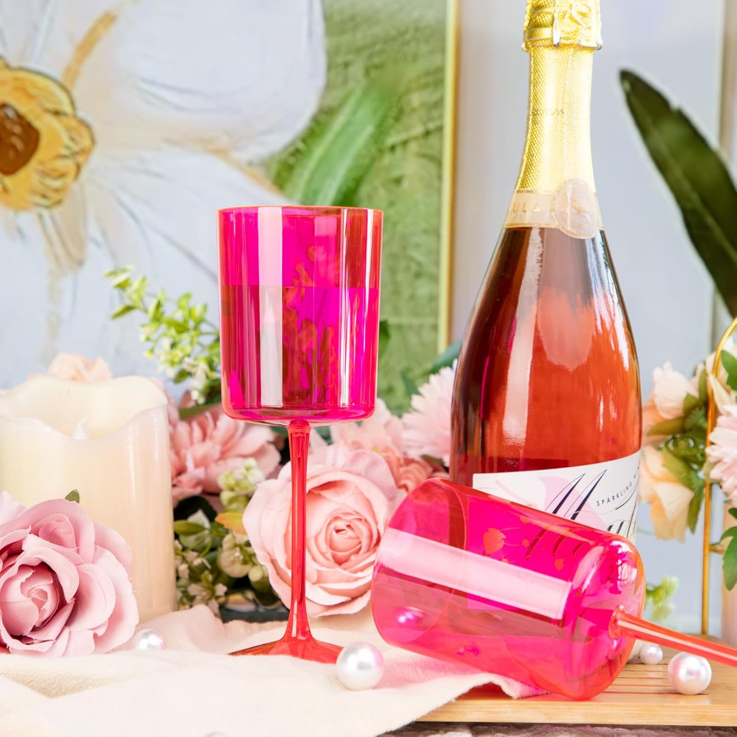 Ciaell 12 Pack Plastic Wine Glasses - 10Oz Hot Pink Plastic Wine Glasses With Stem - Disposable Stemmed Cups for Parties & Weddings & Valentine's Day - Image 6