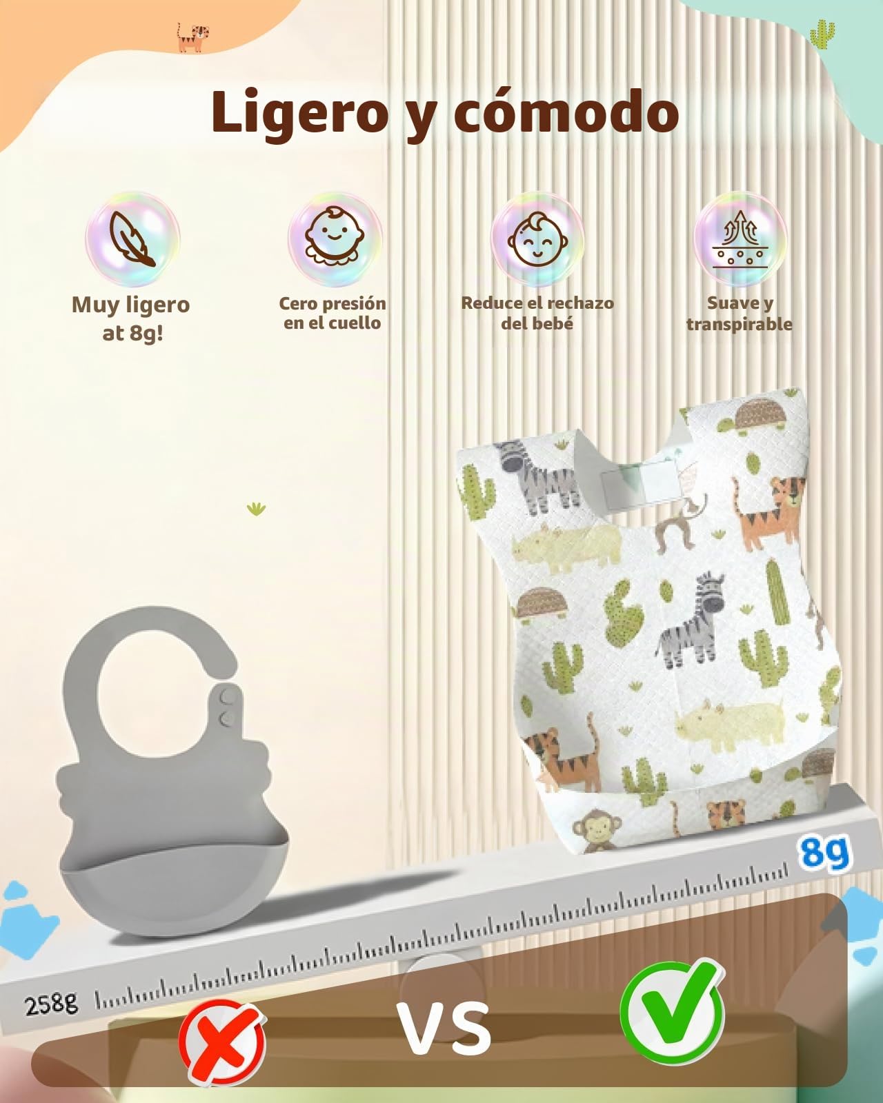 Lictin Baberos Desechables Bebe-20/50pcs baberos bebe impermeables,envuelto Individualmente,Suaves, portátiles y ajustables,con diseños de animales,aptos para uso en interiores y exteriores(0-5años)