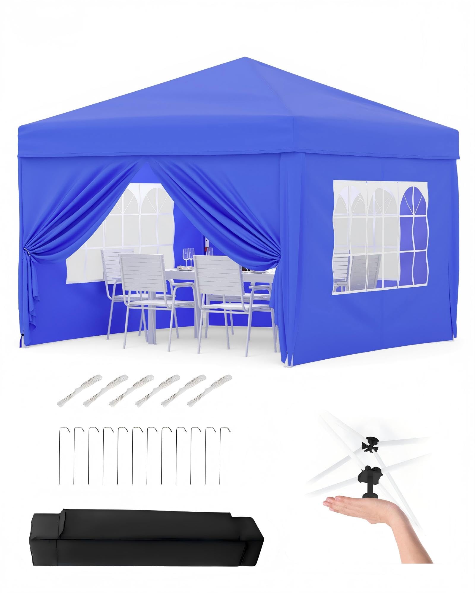 Aptliton 3x3m Pop Up Gazebo with 4 Sidewalls, Waterproof Outdoor Gazebo UPF 50+ with 4 Stakes, 4 Ropes, 4 Sandbags & Carry Bag for Patio, Camping, Market & Outdoor Activities, Grey — view 11