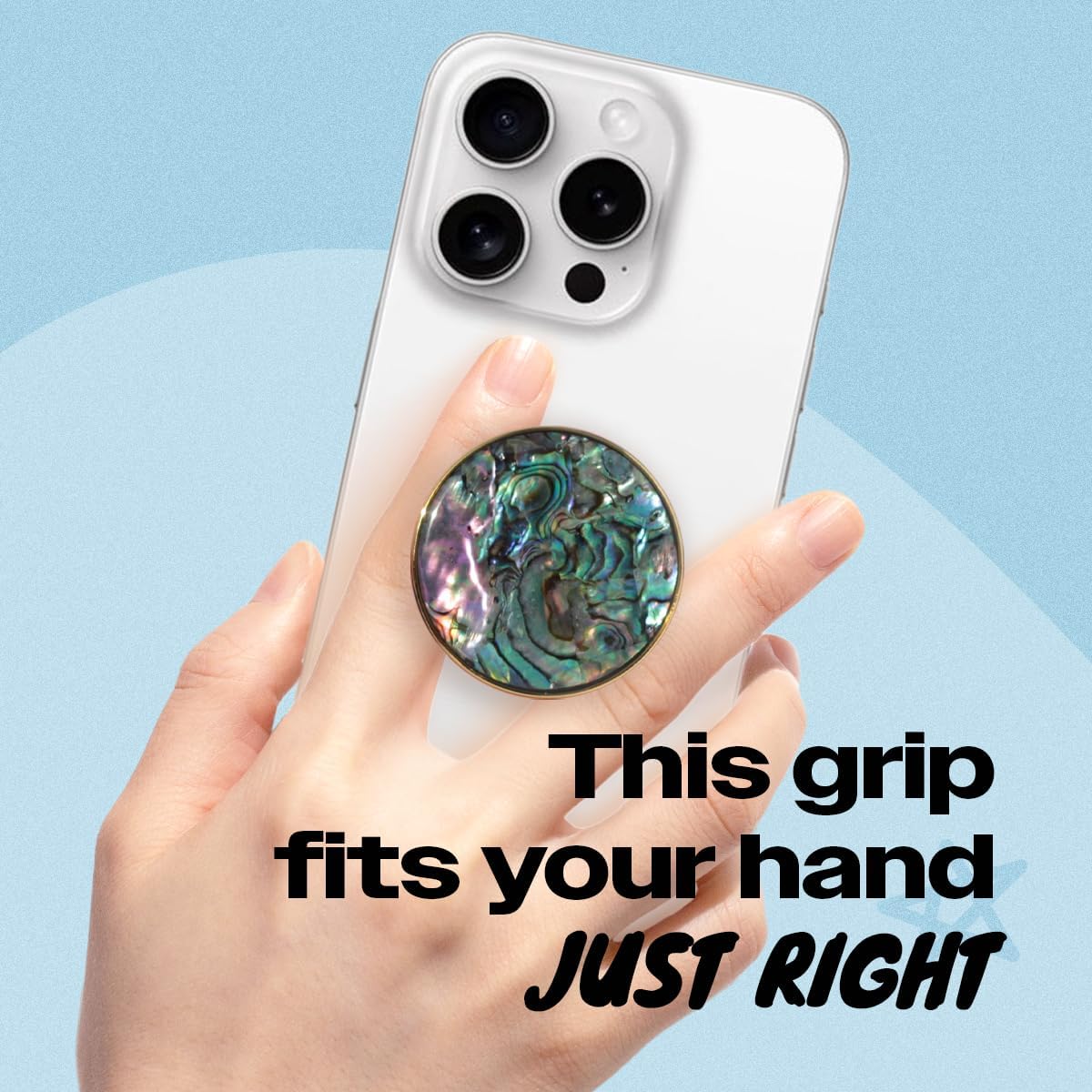 OnTheGrip Cute Natural Seashell Design Round Shape Collapsible Mobile Phone Grip Stand Holder for Smartphone Tablet Cell Phone Accessory (Black Fresh Water) Adhesive type Black fresh water image 2 of 8 B0D3ZLC9GQ