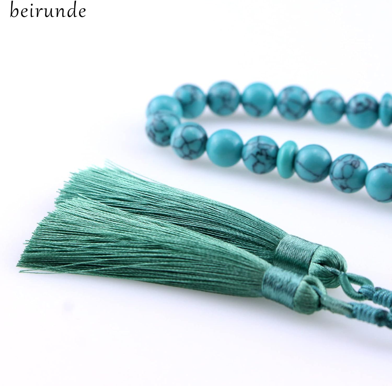 Muslims Islamic Dhikr Tasbeeh Tasbih Prayer Beads, 33 Blue Turquoise Stone Beads with Tassel
