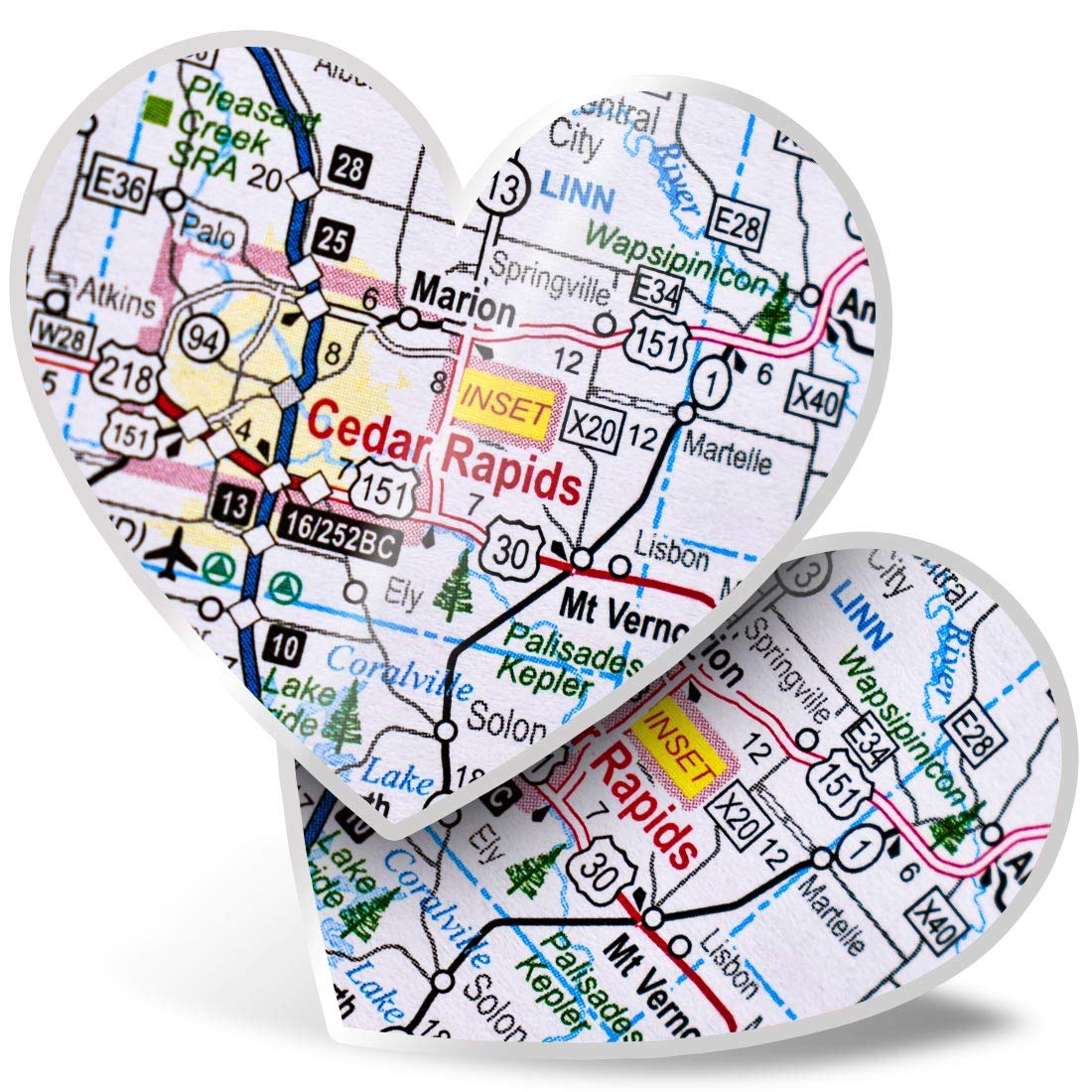 2 x Heart Stickers 7.5 cm - Cedar Rapids Iowa America USA Travel Map 44547