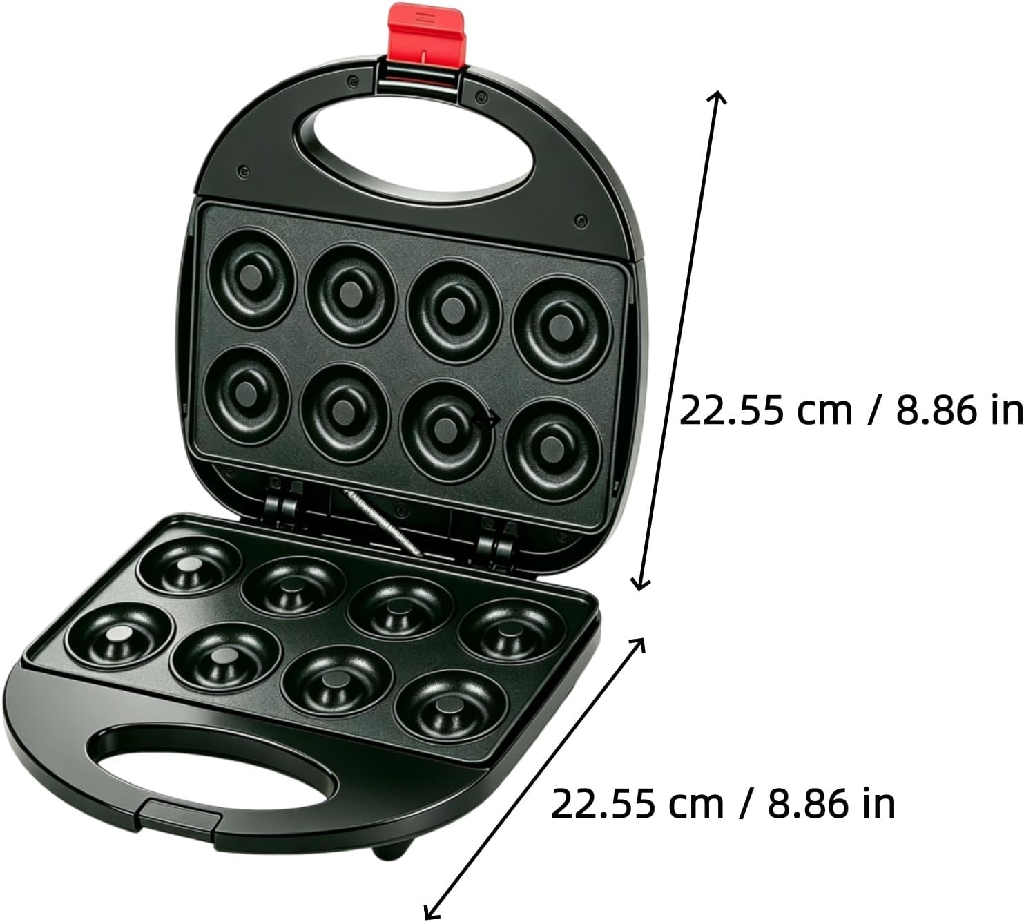 Mini Donut Maker Machine, 8-Cavity Non-Stick Doughnut Maker with Double-Sided Heating, Compact Donut Hole Maker with Silicone Baking Tools Set (Red) for Breakfast, Snacks, Desserts & More, 750W