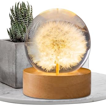 Crystal Ball Night Light 6 cm Glass Ball Night Lamp with LED Wooden Base USB Powered LED Lamp Flowers Glass Ball Night Lamp Decorations