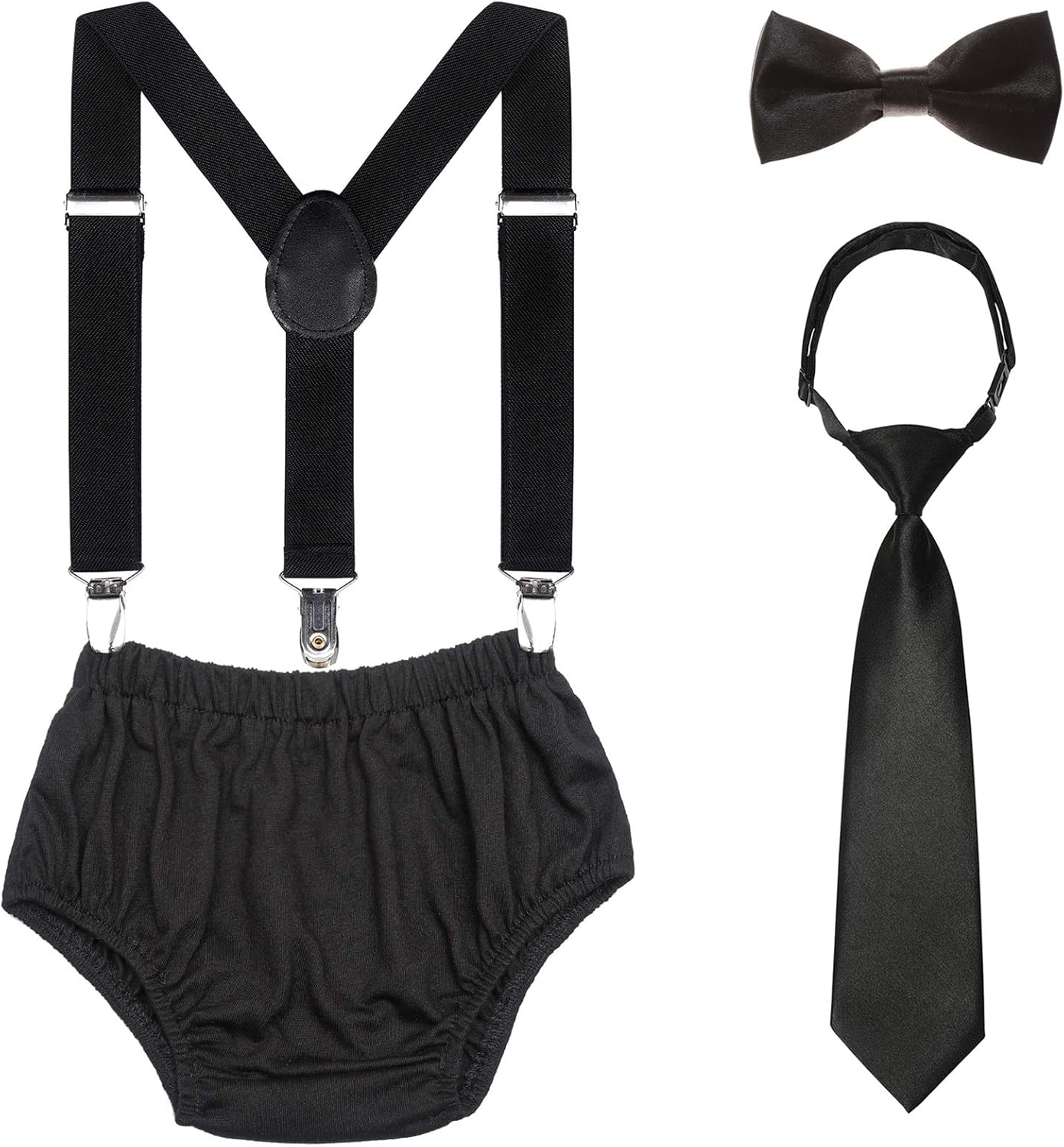 Baby Boys 1st/2nd Birthday Cake Smash Outfit Set Adjustable Suspenders Ties Bloomers for Birthday Photography