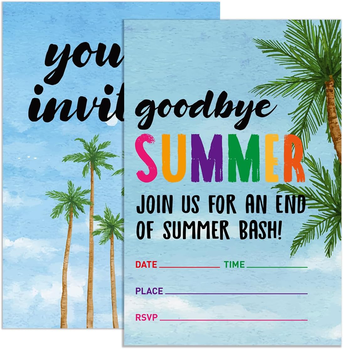 Summer Bash Party Invitations with Envelopes, Summer Barbecue Cookout Pool Party Invites, End of Summer Invite Cards, Goodbye Summer, 4"x6" Set of 20