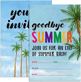 Summer Bash Party Invitations with Envelopes, Summer Barbecue Cookout Pool Party Invites, End of Summer Invite Cards, Goodbye Summer, 4"x6" Set of 20