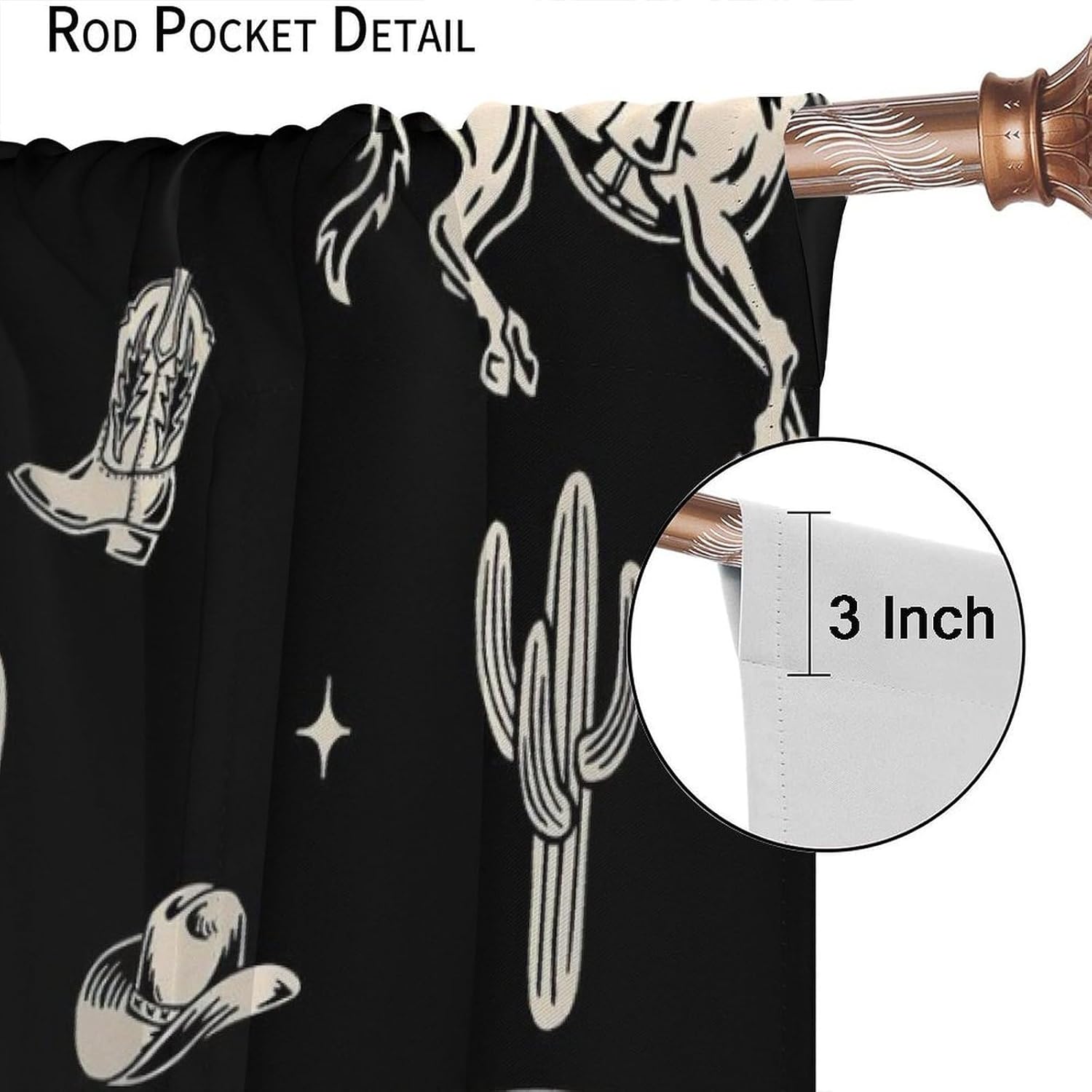 Vintage Western Cowboy Curtains, Wild West Cowboy Horseback Riding and Desert Cactus Art Theme, Bedroom Living Room Blackout Curtains42X54 Inch