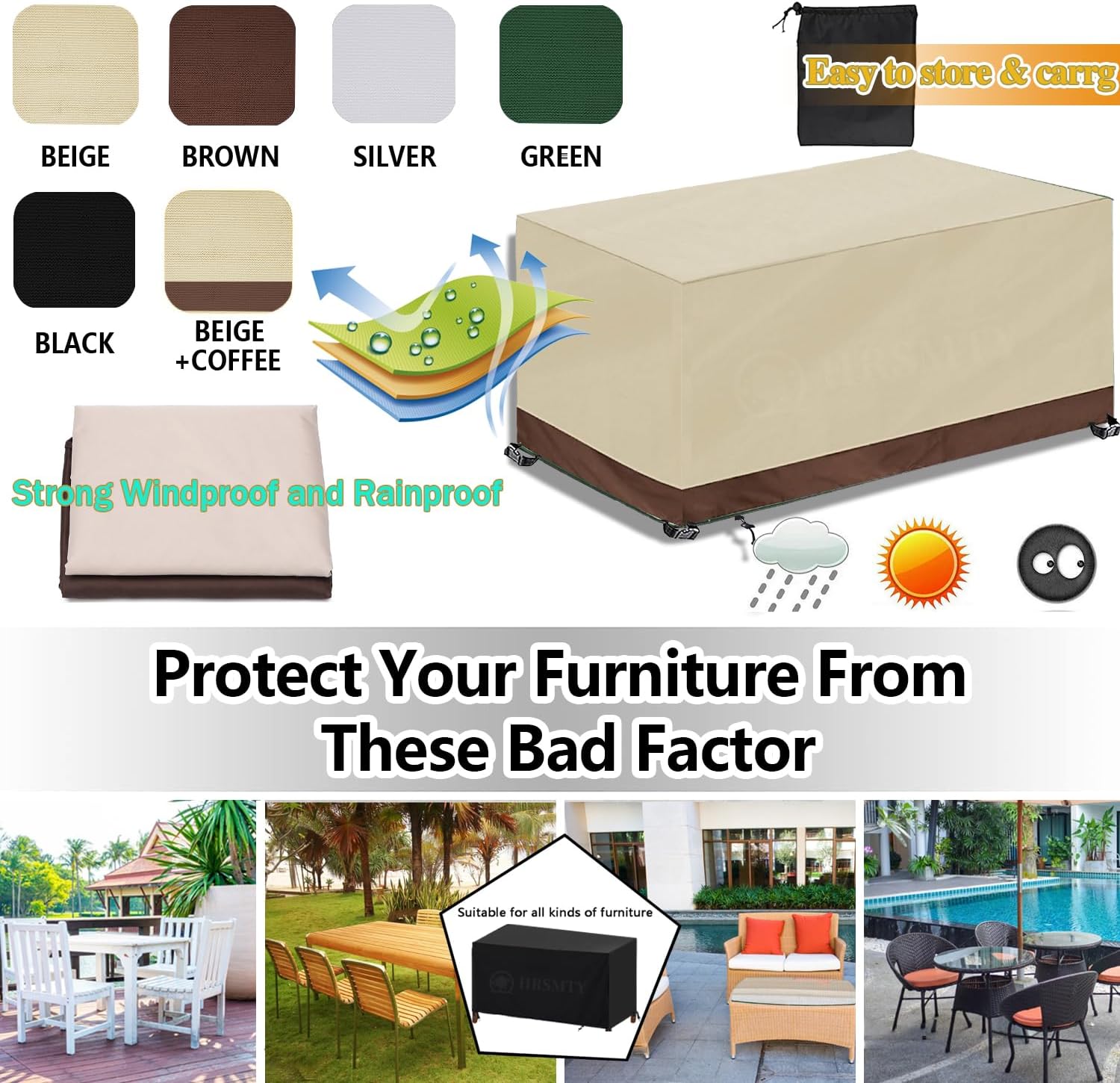 Patio Furniture Covers Heavy, Outdoor Furniture Set Cover Sectional Sofa Waterproof, Heavy Duty 420D Patio Garden Dining Table and Chair Couch Covers, Anti-UV, Weatherproof
