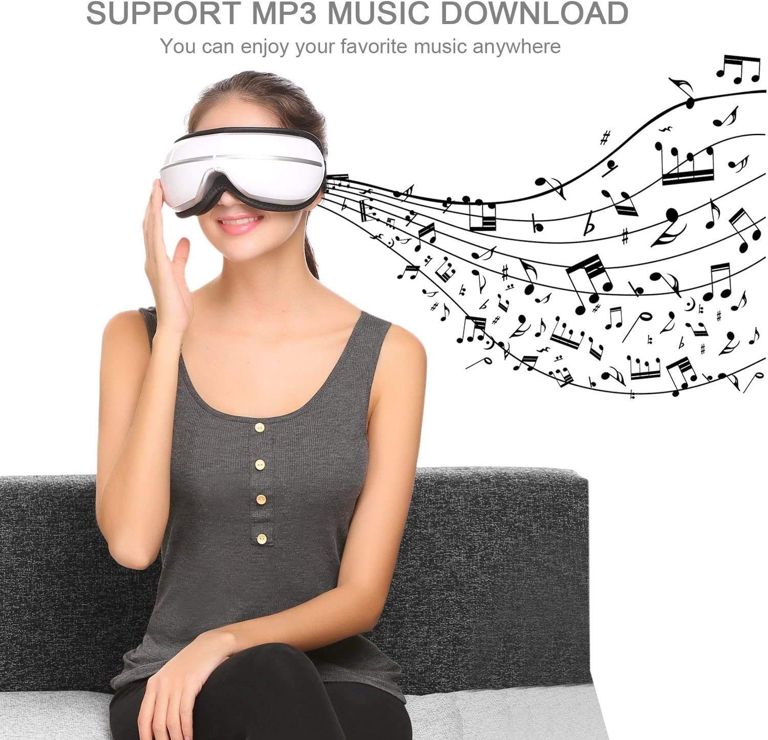 Massager de ojos con calor, compresión de aire, música Bluetooth, Masajeador de ojos infrarrojos recargables para aliviar ojos secos de ojos Fatiga oculta Los círculos oscuros mejoran la circula