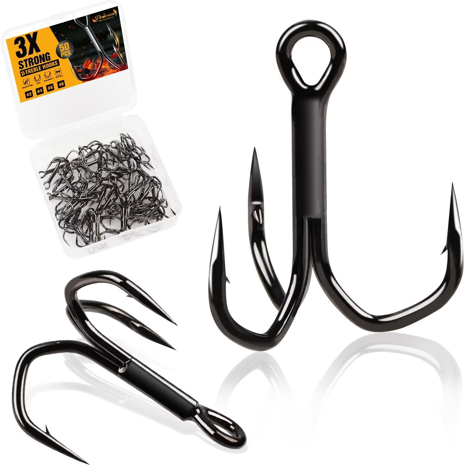 Dovesun Fishing Treble Hooks, Triple Hooks 3X Strong Professional V, High Carbon Steel Replacement Fishing Hooks for Saltwater and Freshwater, Sizes