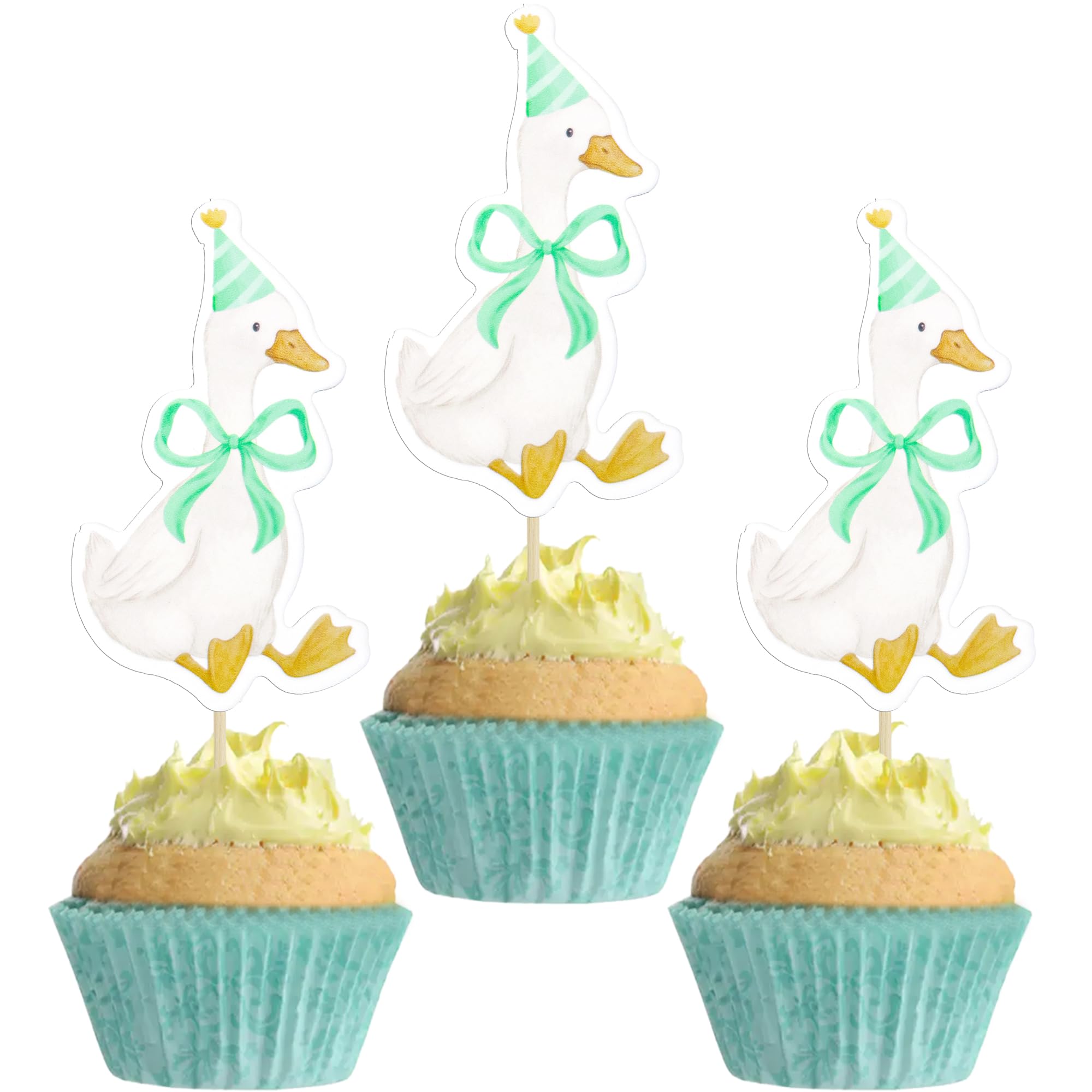 Gyufise 36Pcs Silly Goose Cupcake Toppers Birthday White Goose Baby Shower Theme Kids Baby Boy Girl Decorations Party Supplies for Baby Boy Girl Cake Decorations Birthday Party Supplies