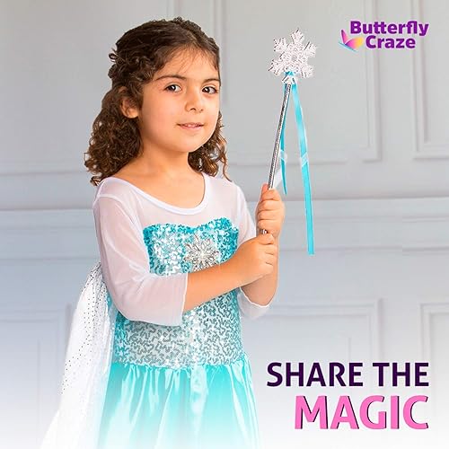 Miniatura 8 de Butterfly Craze Varitas brillantes de copo de nieve para fiestas de Frozen – Paquete de 8 varitas de plástico – Brillo de diamantes de imitación y