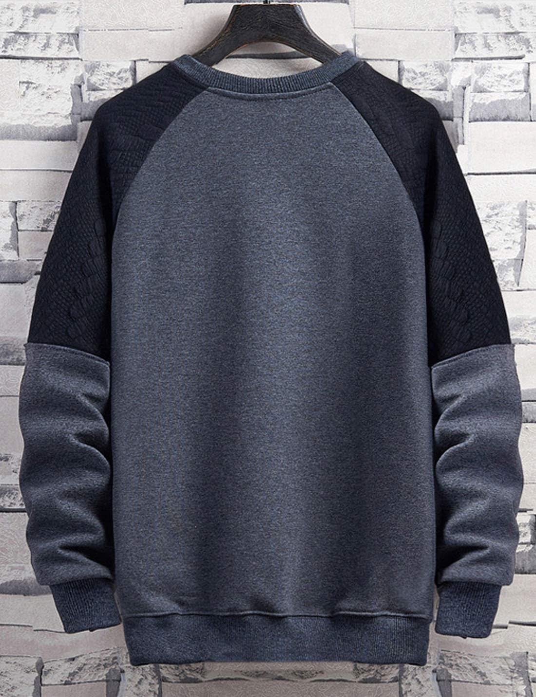 Flygo Men's Casual Long Sleeve Crew Neck Color Block Shirts Tops Pullover Sweatshirts