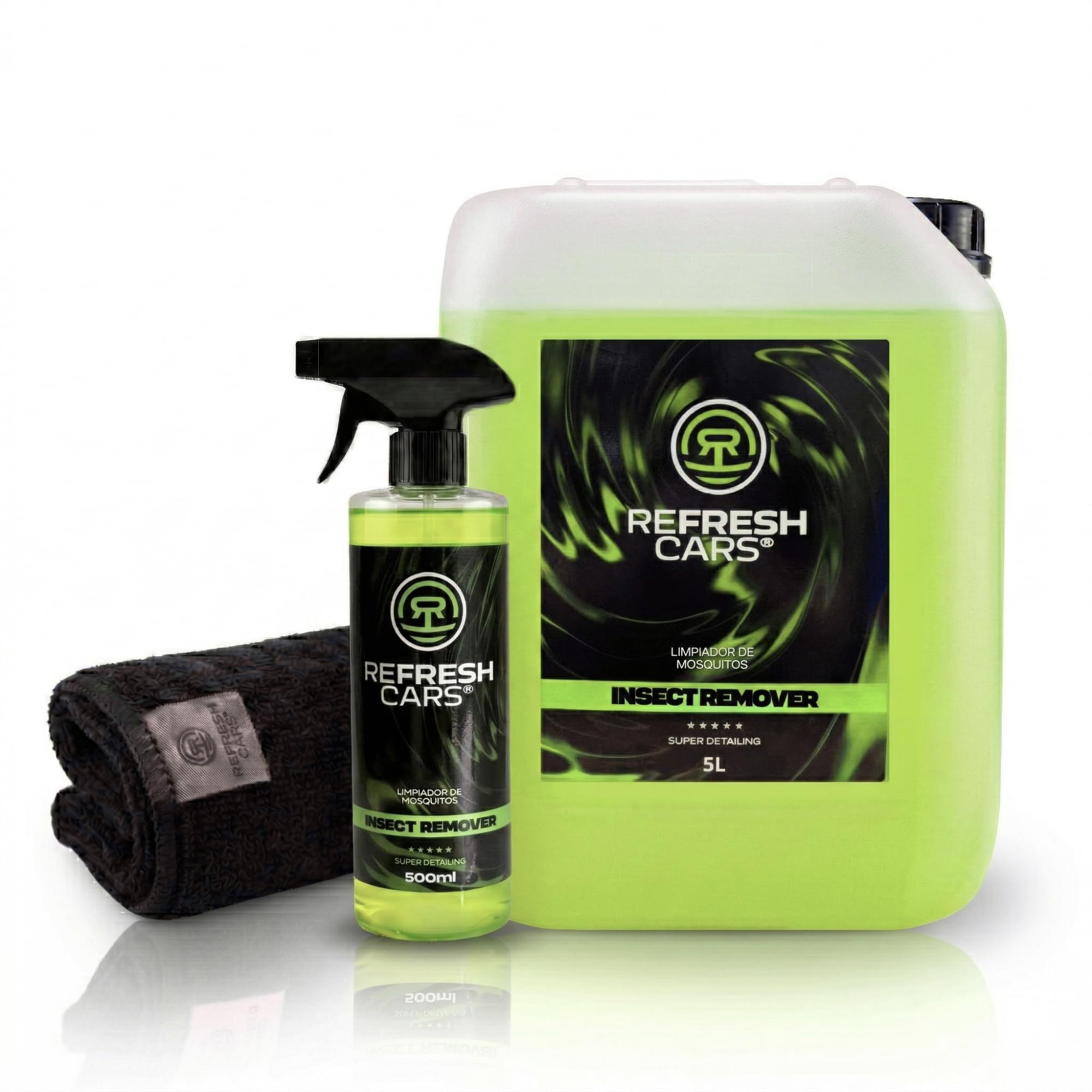Elimina Mosquitos e Insectos 5,5 L + Spray 500 ml – Limpiador Concentrado para Coche, Moto y Flota, Fórmula Segura con Pintura, Cristales y Cromados, Formato Profesional
