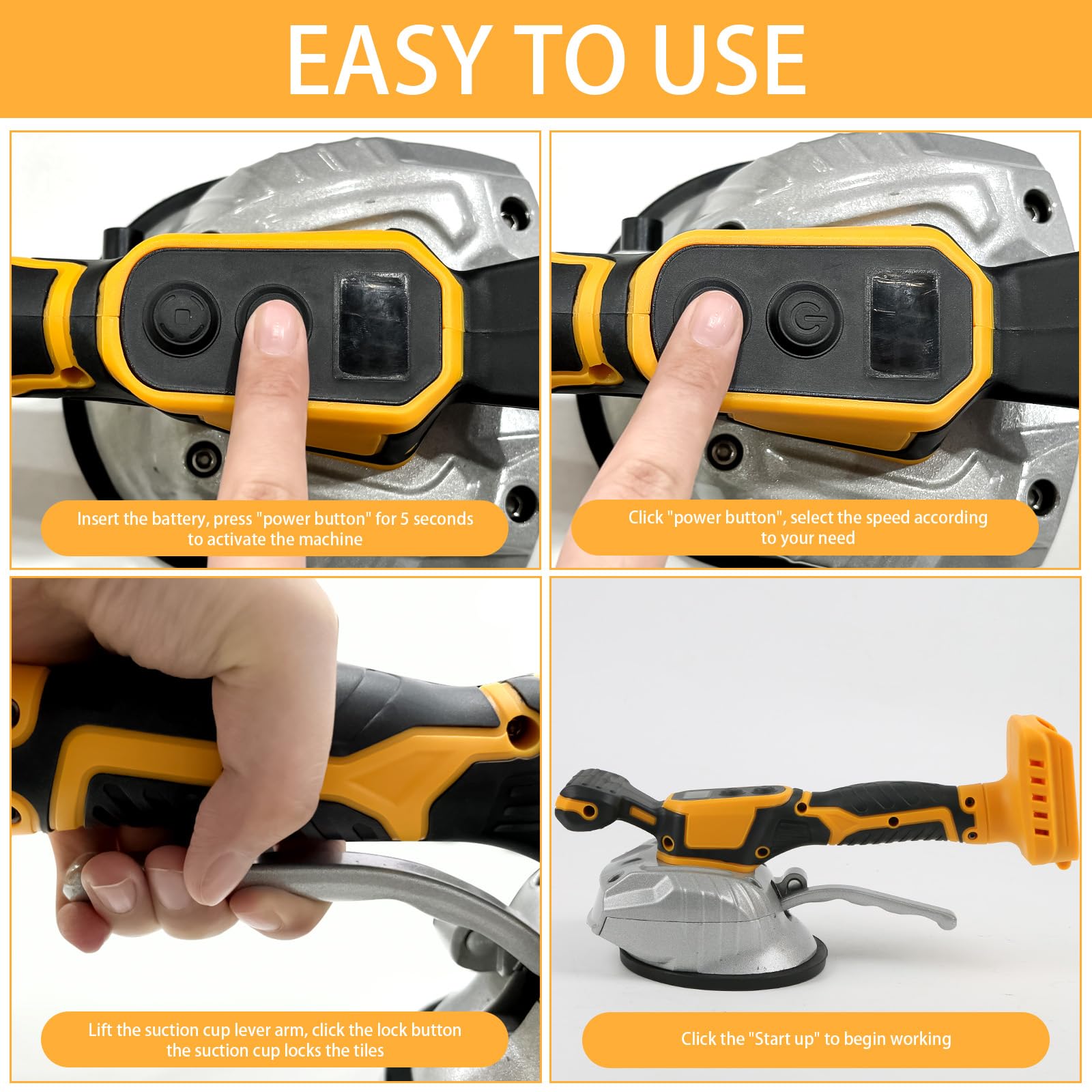 Máquina Alicatadora Eléctrica Compatible con Batería Dewalt Max 20V, Vibrador Eléctrico de Azulejos de 5000rpm con Ventosa, 6 Velocidades Ajustables(Sin batería)