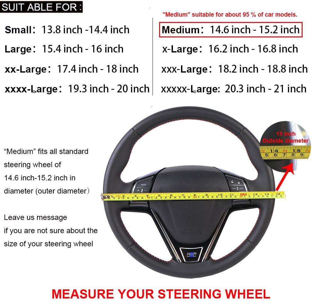 19.6 Inch Artificial Leather Car Steering Wheel Cover with Needles and Thread DIY Hand Sewing Anti-Slip Auto Steering Cover for Volvo Mercedes Actros Etc Black