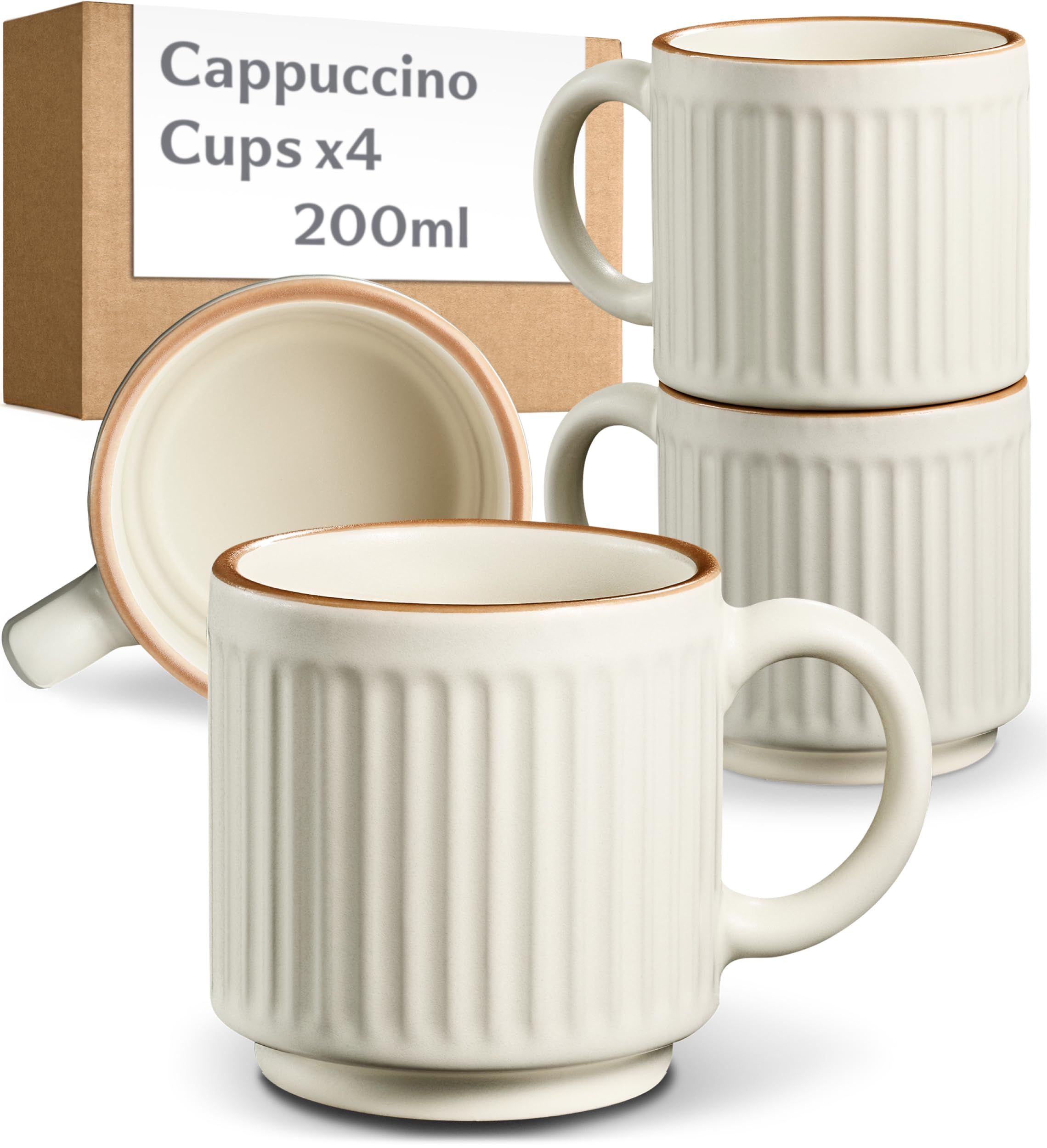Cosumy Cappuccino Cups Set of 4 Beige - Ceramic Coffee & Tea Cups 200 ml