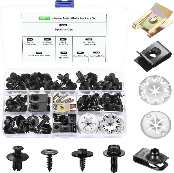 108 PcsScrews and Nut Clip Kit, Car Body Undertray Fender Screws, Car Body Clips and Screws with Metal Hex Self Tapping Screw for Auto Wheel Arch Cover Undertray Bumper Fender Fasteners - 1